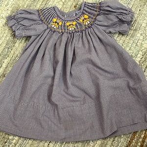 Purple and gold cheerleader smocked dress